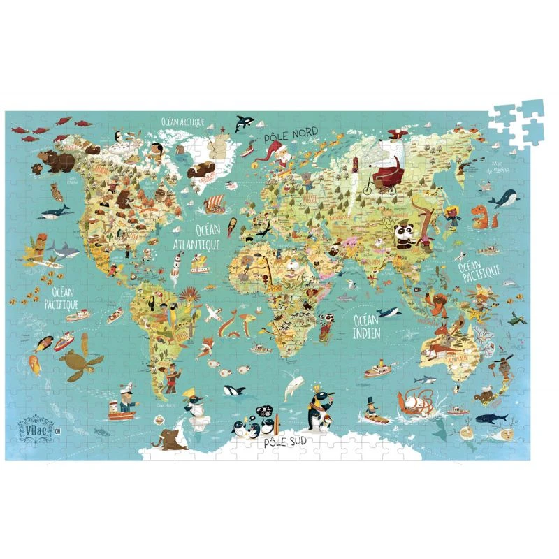 Vilac Puzzle Carte Du Monde Fantastique 500 Pièces 2 Vilac Puzzle Carte Du Monde Fantastique 500 Pièces – Image 2